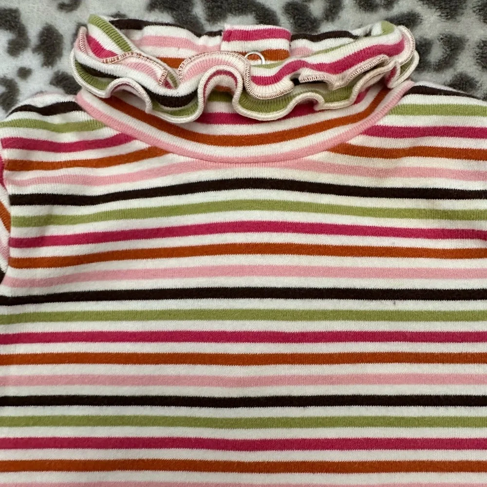 NWOT 2005 Gymboree Ruffle Turtleneck in Pink Brown Green Stripe Size 6-12 Months